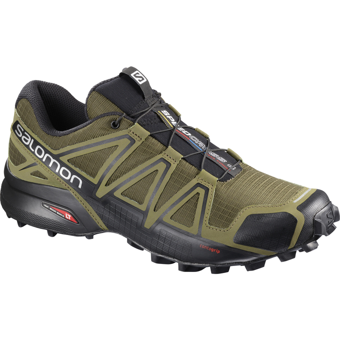 Chaussures De Trail Running Salomon Homme Kaki / Noir - Salomon SPEEDCROSS 4 - France (3709-EZALT)